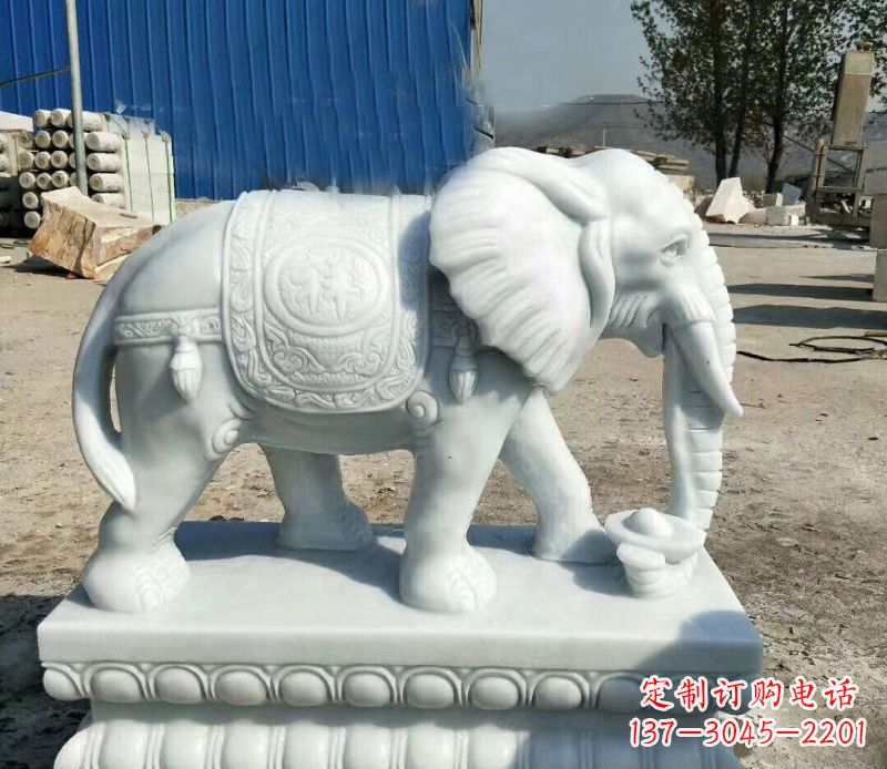 岳阳鼻卷元宝的大象汉白玉吉祥如意石雕