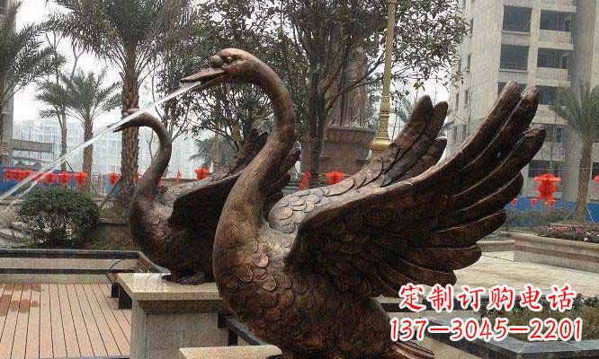 岳阳玻璃钢仿铜天鹅喷泉小区动物雕塑