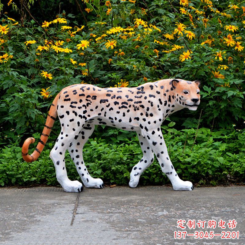 岳阳玻璃钢仿真豹子-花纹金钱豹动物雕塑