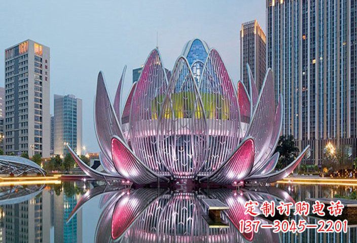 岳阳不锈钢灯光下的荷花雕塑