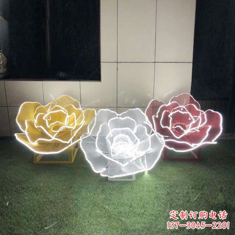 岳阳精美不锈钢玫瑰花灯光雕塑