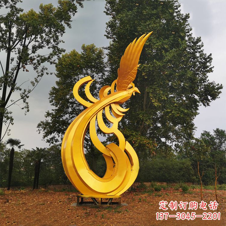 岳阳不锈钢凤凰雕塑黄金色园林之美