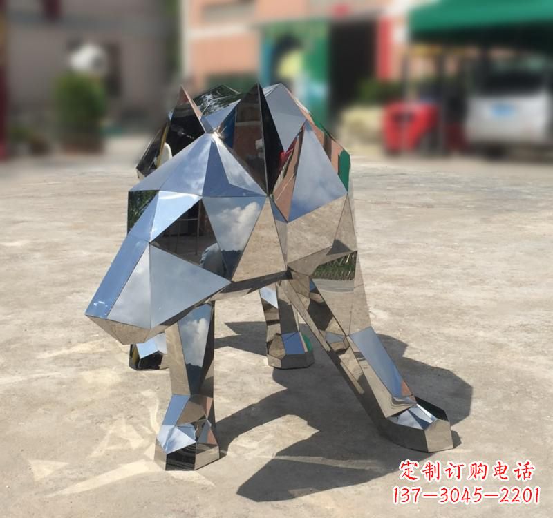 岳阳不锈钢园林动物几何狼雕塑