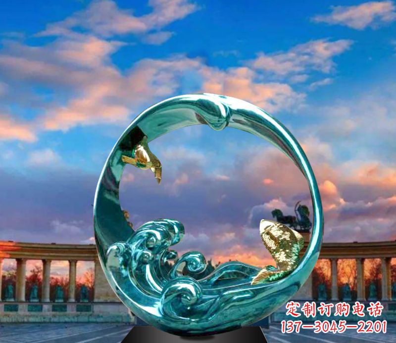 岳阳城市之环不锈钢彩银雕塑