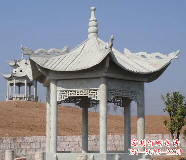 岳阳精美大理石六角凉亭石雕