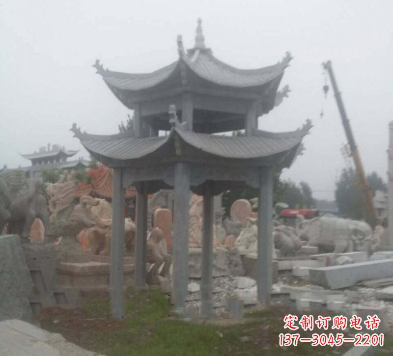 岳阳大理石六角凉亭石雕,精美绝伦