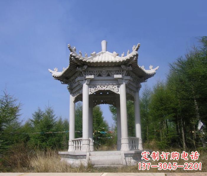 岳阳精美大理石六角石凉亭雕塑