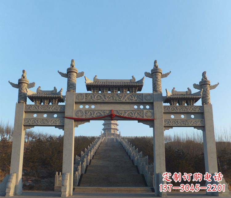 岳阳精美大理石三门牌坊雕塑