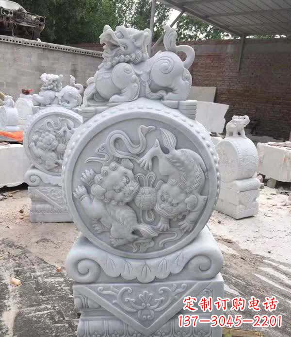 岳阳大理石狮子抱鼓石雕塑