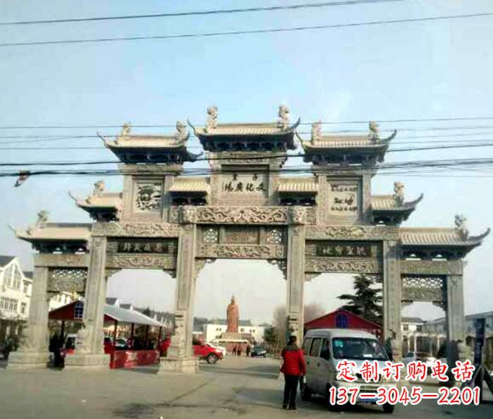 岳阳大型五门石雕牌坊 (3)