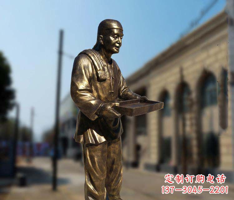 岳阳古典神秘的店小二人物铜雕