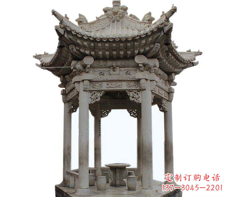 岳阳精美仿古六角凉亭石雕