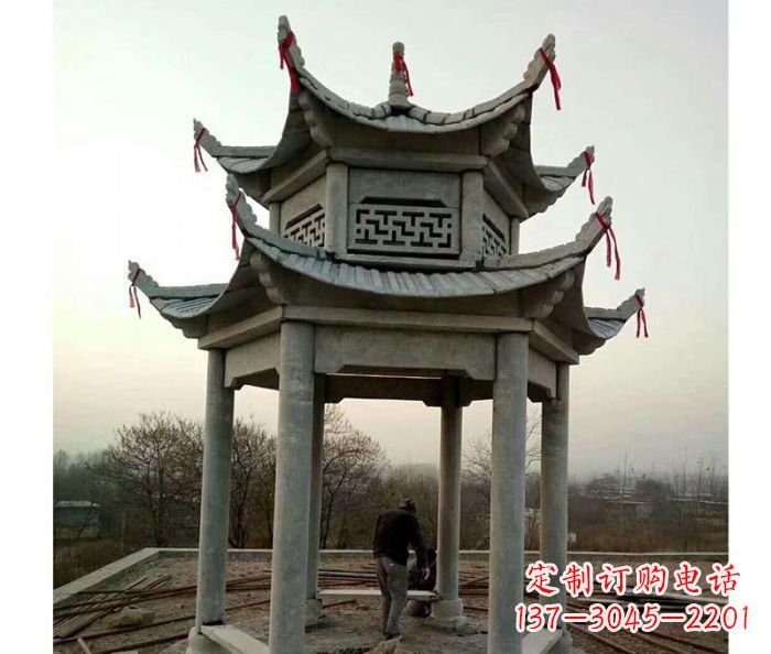 岳阳仿古双层石雕凉亭
