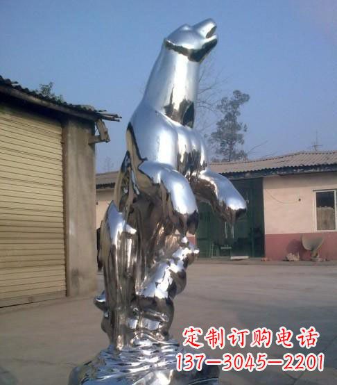 岳阳公园不锈钢抽象北极熊动物雕塑