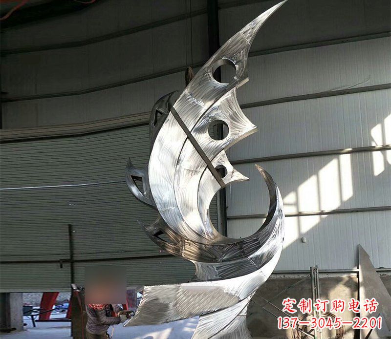 岳阳公园不锈钢抽象凤凰景观雕塑 (3)
