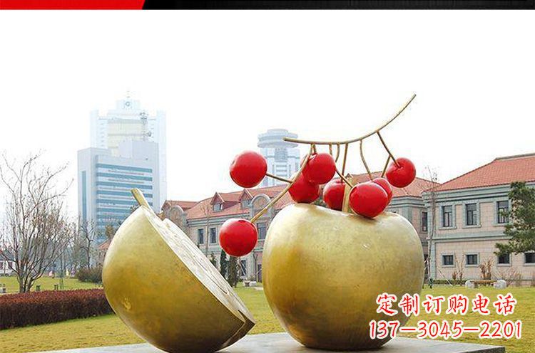 岳阳公园不锈钢苹果樱桃雕塑