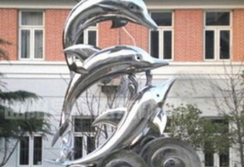 岳阳跳跃海豚海浪不锈钢雕塑