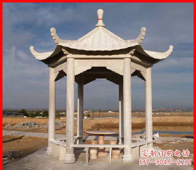 岳阳公园大理石六角石雕凉亭 (2)