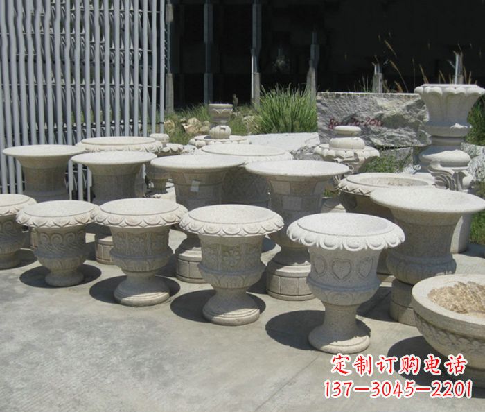 岳阳大理石花盆石雕艺术品