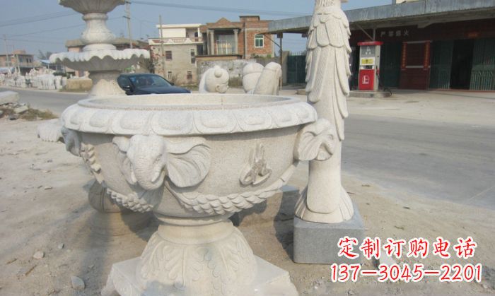 岳阳公园景观象头石雕水缸