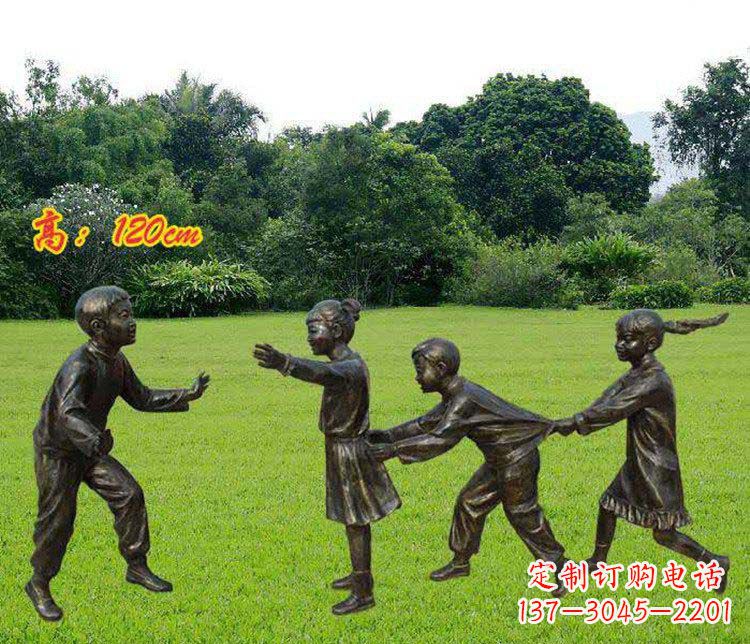 岳阳公园玩老鹰捉小鸡的儿童小品铜雕 (2)