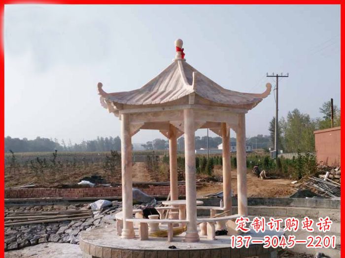 岳阳享受晚霞红,迎接舒适凉亭雕塑