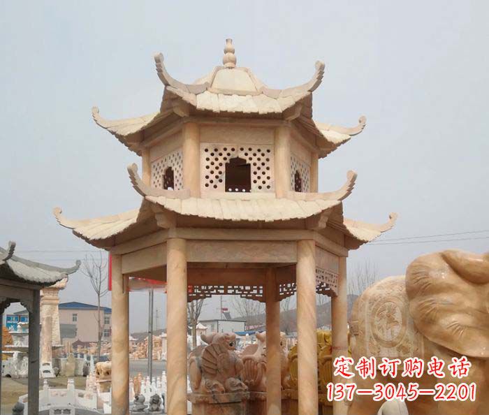 岳阳红双层六角石凉亭雕塑