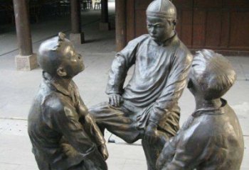 岳阳铜雕男孩斗鸡小品雕塑