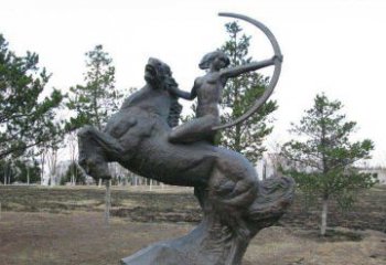 岳阳公园骑马女人射箭铜雕