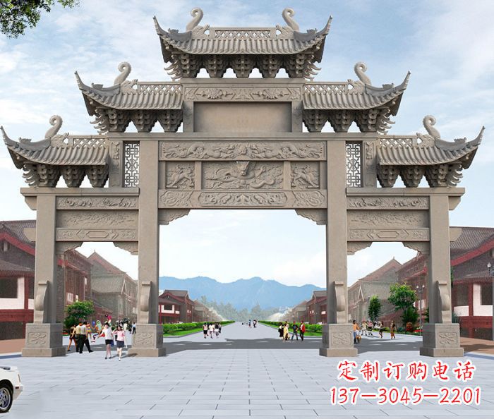 岳阳以大理石石雕装饰的精美牌楼雕塑