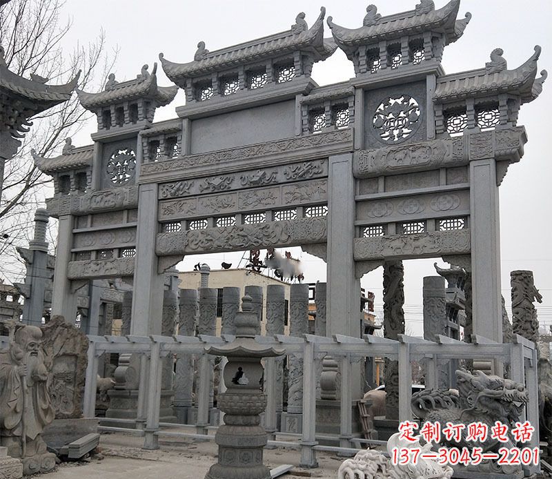 岳阳京中领雕塑:牌坊石雕定制