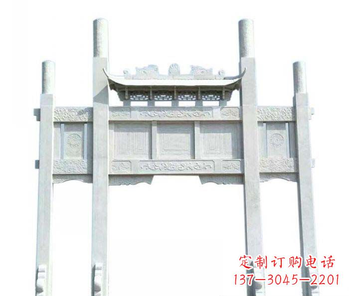 岳阳三门石雕牌坊定制精美牌坊雕塑