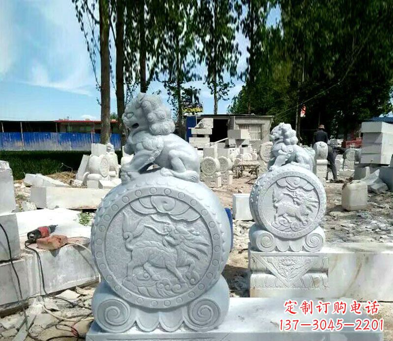 岳阳狮子抱鼓石招财门墩石雕 (2)