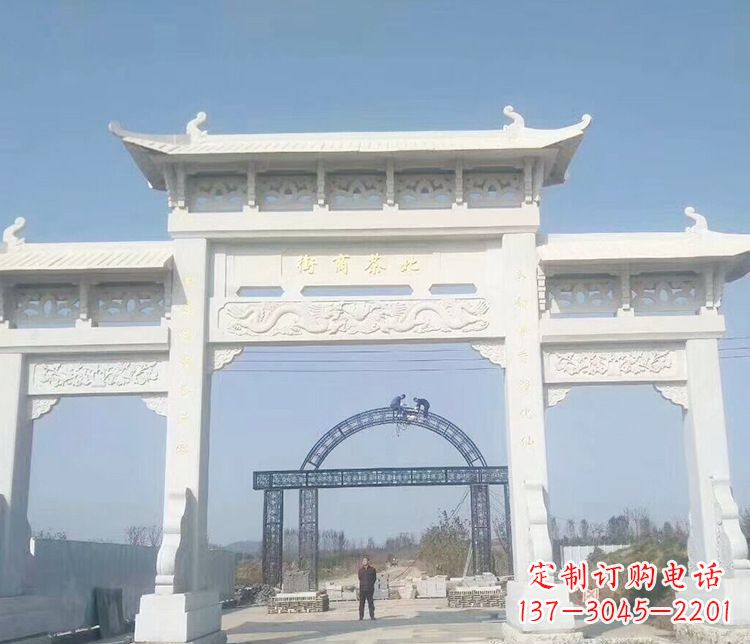 岳阳石牌坊三门牌坊石雕 (4)