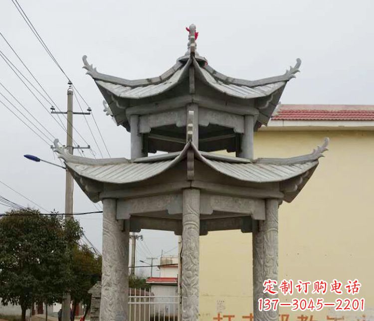 岳阳双层仿古凉亭石雕 (2)