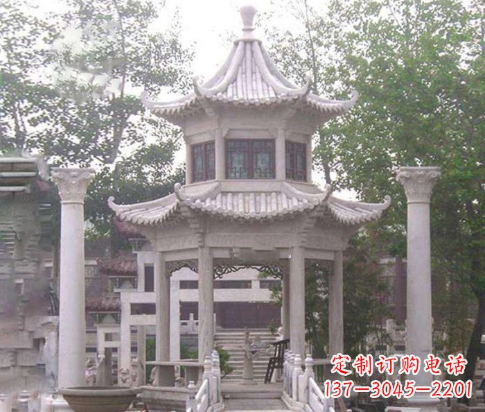 岳阳双层仿古凉亭石雕 (3)