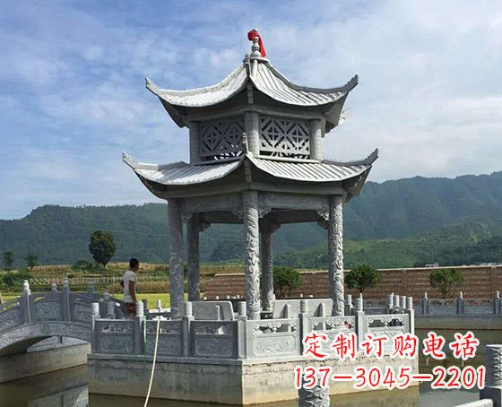 岳阳双层仿古凉亭石雕_1