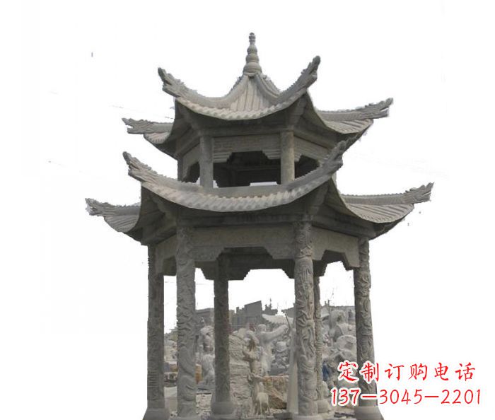 岳阳双层仿古石雕凉亭 (2)