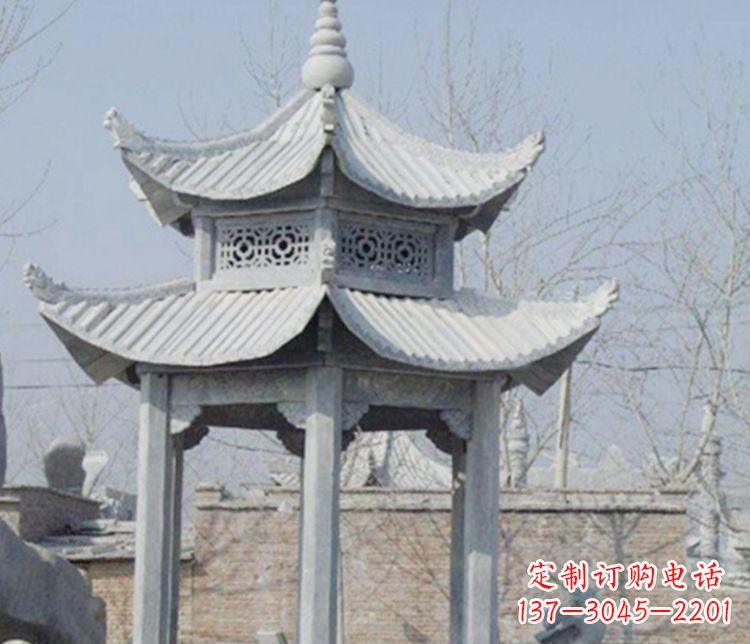 岳阳双层仿古六角凉亭石雕