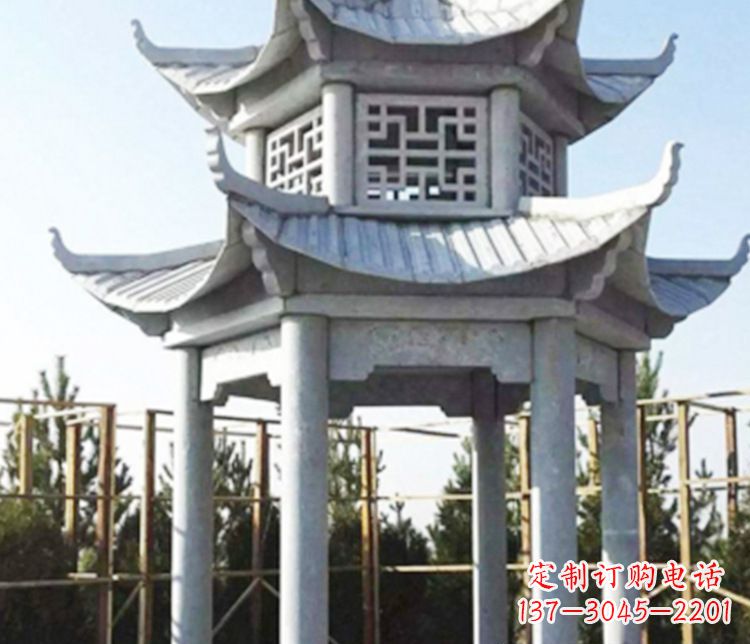 岳阳双层仿古石凉亭石雕_2