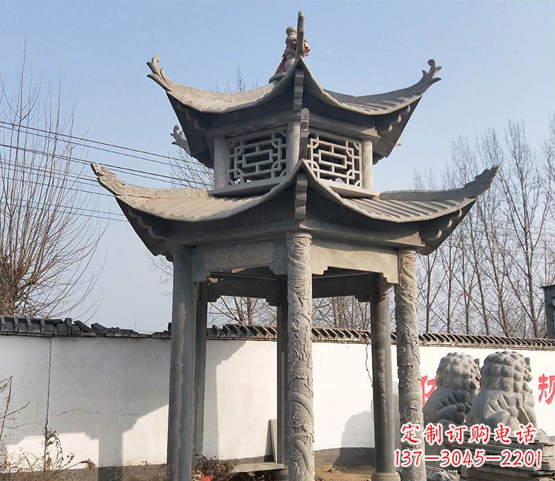 岳阳双层户外凉亭石雕 (2)