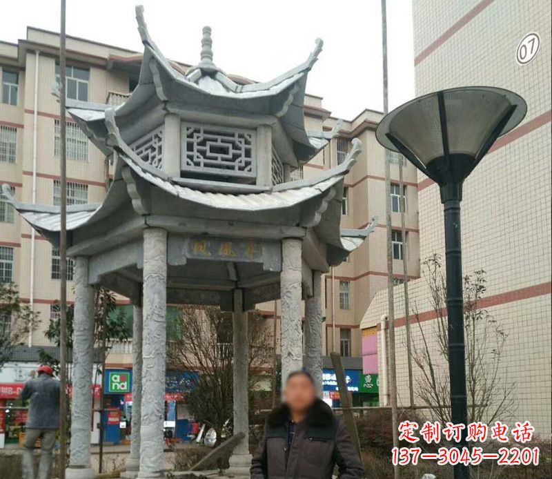 岳阳双层六角凉亭石雕