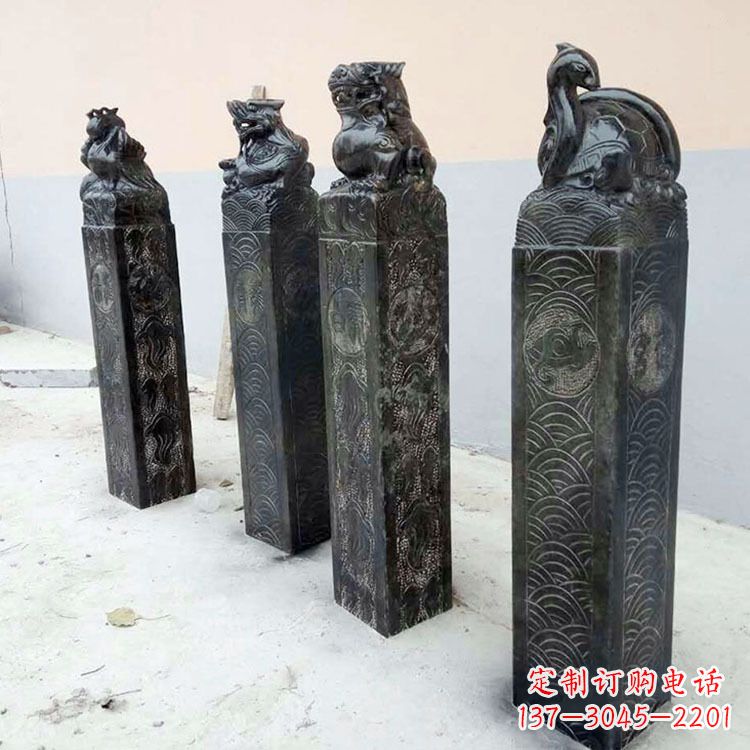岳阳四方神兽青石仿古栓马柱