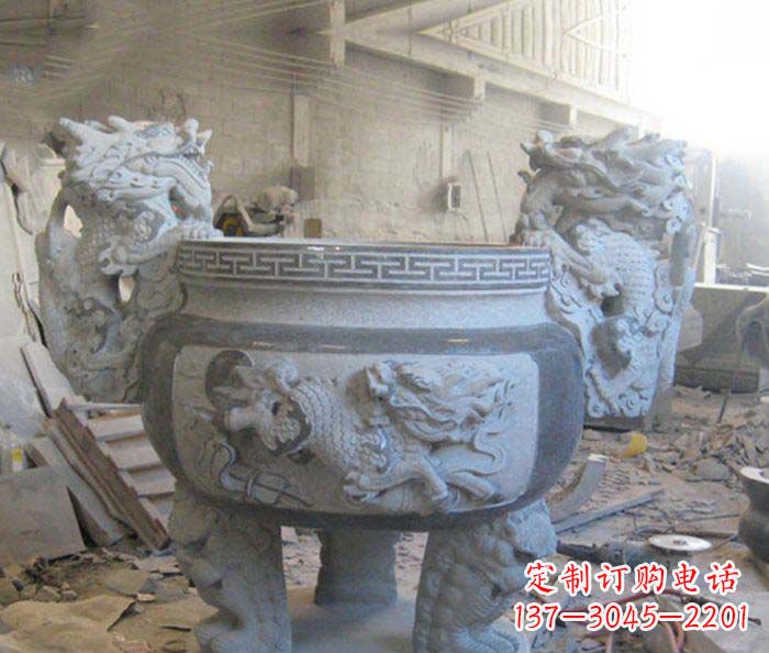 岳阳寺庙景观龙头水缸石雕