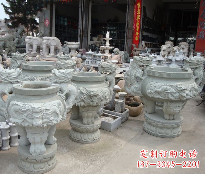 岳阳寺庙景观龙头石雕水缸