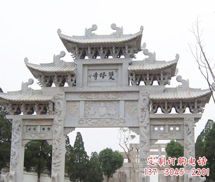 岳阳寺庙三门牌坊石雕 (2)