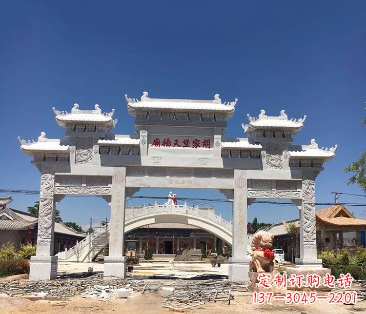 岳阳寺庙三门五楼石牌坊石雕_1