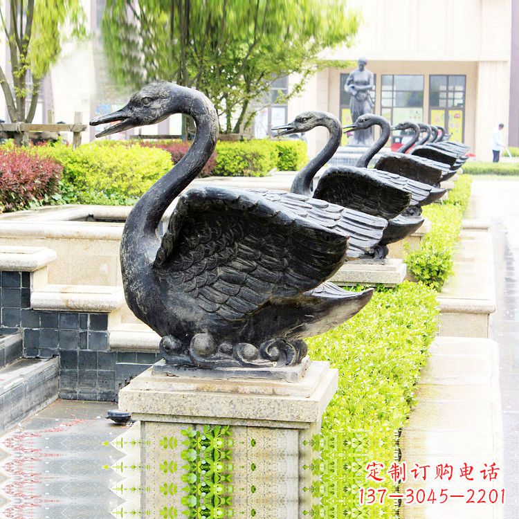 岳阳天鹅铜雕喷水喷泉-纯铜铸造公园水渠水景动物雕塑
