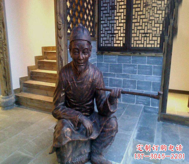 岳阳铜雕店小二吸烟庭院人物雕塑