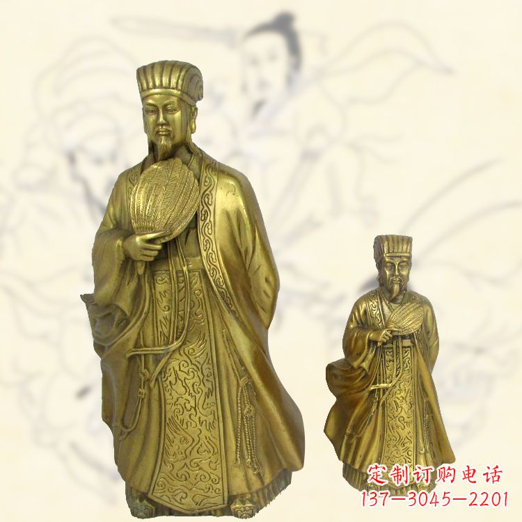 岳阳铜雕名人诸葛亮雕像-纯铜铸造三国人物雕塑